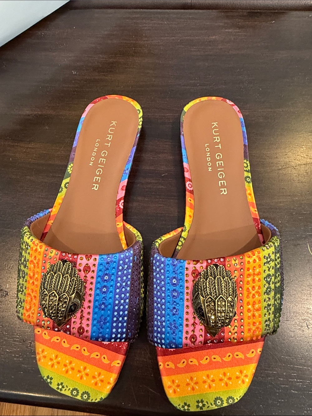 Kurt Geiger Multicolor Rainbow Beaded Slide Mules